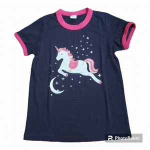 Nwot Girls Size 7/8 Dark Purple Short Sleeved Shirt With White Unicorn